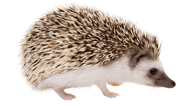 African pygmy hedgehog with spiky fur and white belly