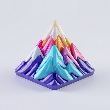 a lush 3d render of 3D icon of an abstract mountain with different colors, 3D model, excited, vibrant palette, exaggerated, unreal engine, octane engine, vray, stylized CG animation