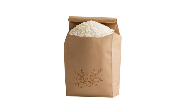Paper bag filled with white flour and olive branch design