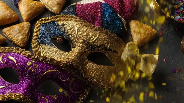A vibrant scene of a Mardi Gras celebration with colorful masks and confetti.