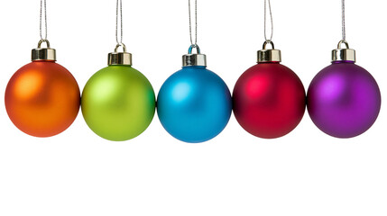 Obraz premium Five colorful Christmas baubles hanging