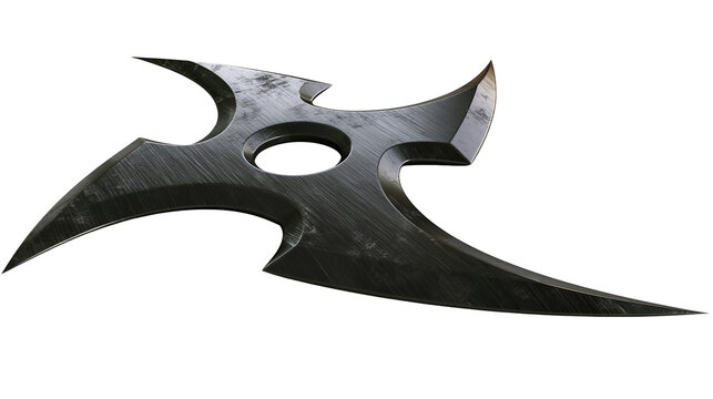 Dark metal ninja star with sharp points and central hole