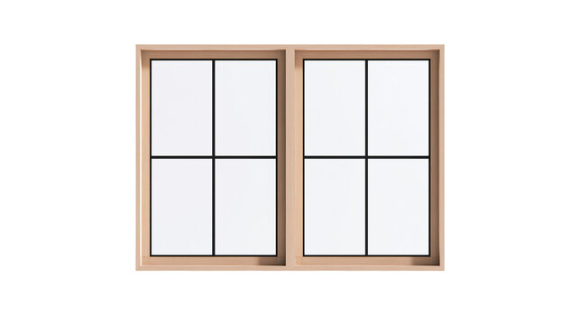 Double casement window with wooden frame and black mullions