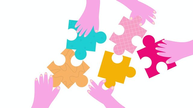 Animated Neurodiversity Concept Video, Colorful Puzzle Pieces and Hands Overlay for Autism Awareness