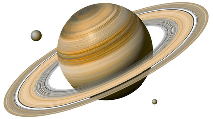 Saturn planet with rings and moons, cosmic space © Femke
