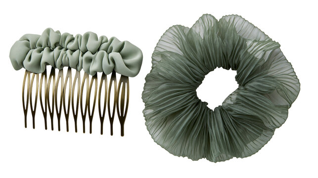Sage green fabric hair comb and scrunchie