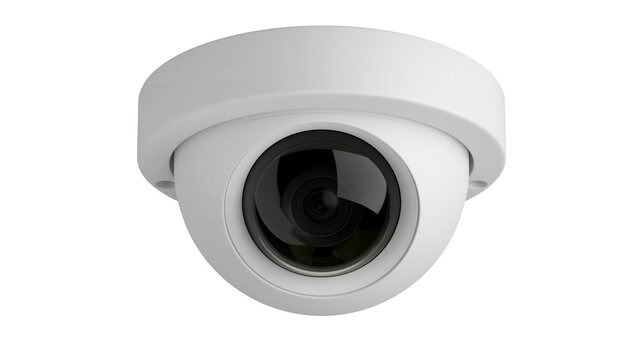 White dome security camera with black lens