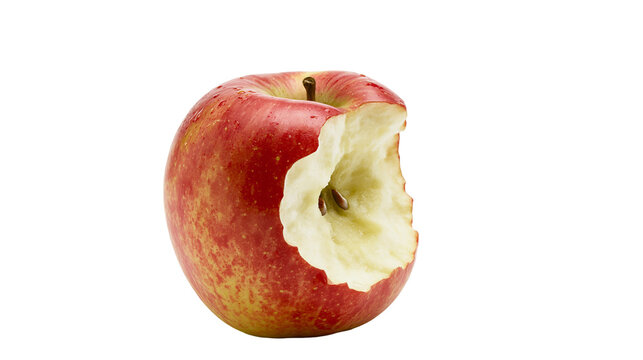 Red apple with bite mark and visible seeds