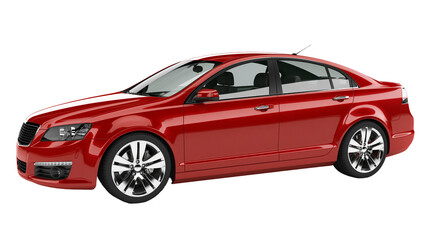 Naklejka premium Red sedan car with chrome wheels