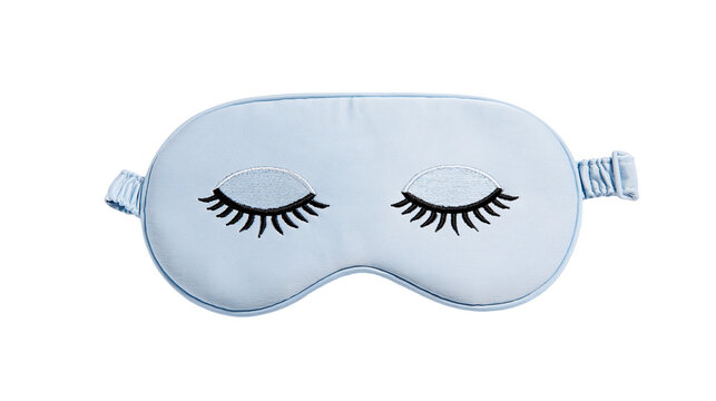 Light blue sleep mask with embroidered closed eyes and eyelashes