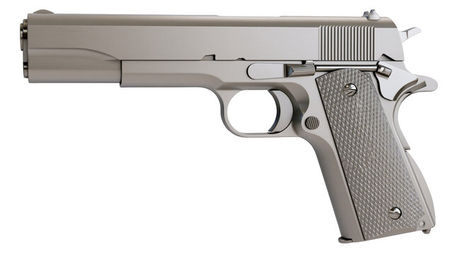 Silver metal handgun with textured grip