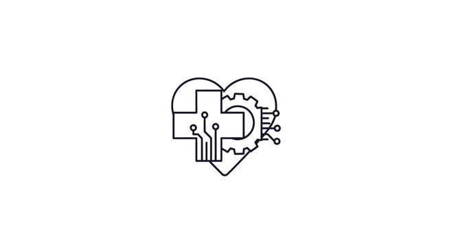 A digital heart icon representing medical technology and modern healthcare innovation
