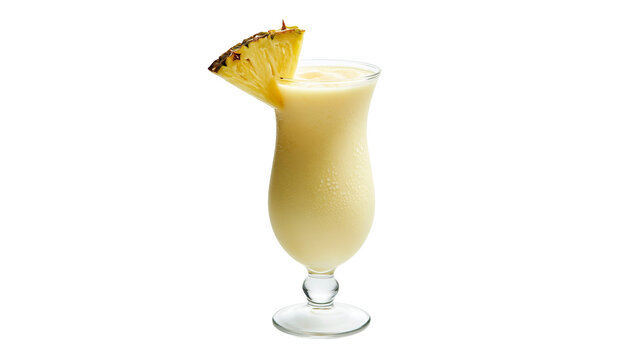 Creamy yellow cocktail with pineapple slice garnish