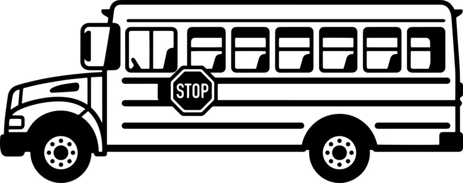 Detailed school bus with stop sign vector illustration.
