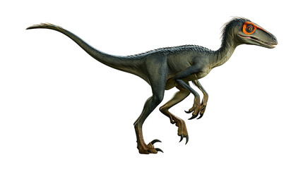 Fototapeta premium Velociraptor dinosaur with sharp claws and orange eyes