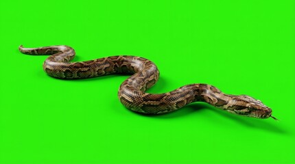 Fototapeta premium Python Snake on a Green Screen Background.