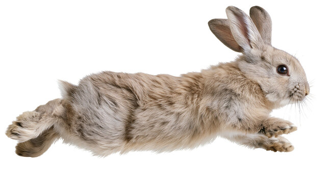 Small rabbit running with fluffy fur and long ears