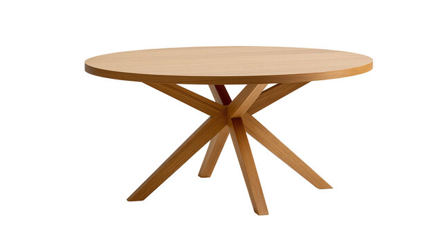 Round wooden dining table with star base legs