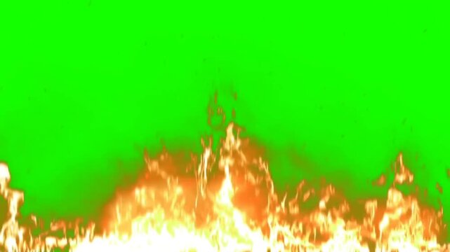 Realistic Orange Fire Flame Burning Border Overlay with Green Screen Background for Video Special Effects
