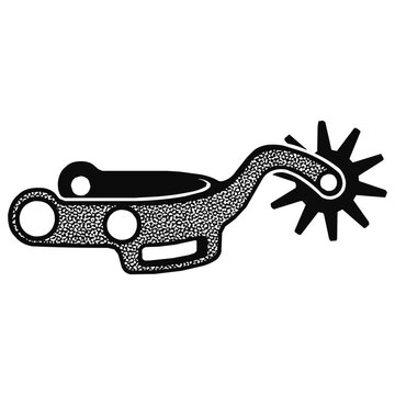 Antique cowboy spur vector graphic featuring a vintage western style for equestrian riding and wild west cowboy culture themes.