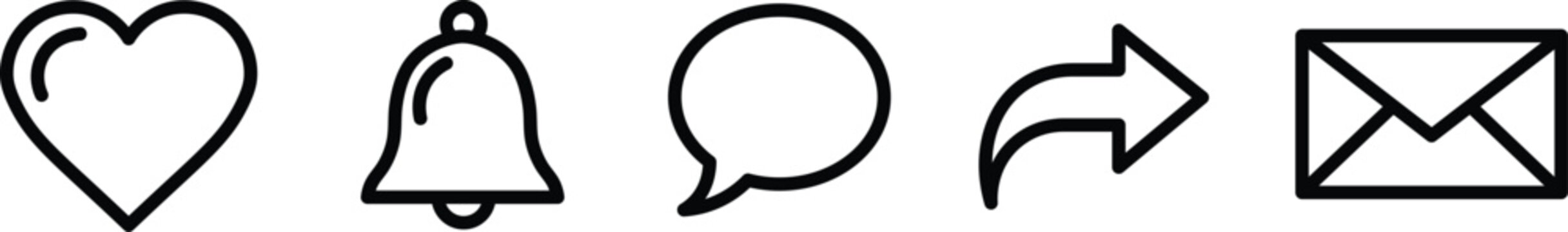 Flat depicting notification symbols: heart, bell, speech bubble, arrow, and envelope