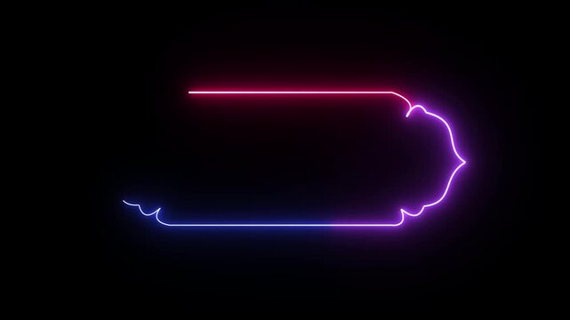Glowing neon line luxury Arabic Islamic text box title frame border animation video, Ramadan title frame on a black wall.