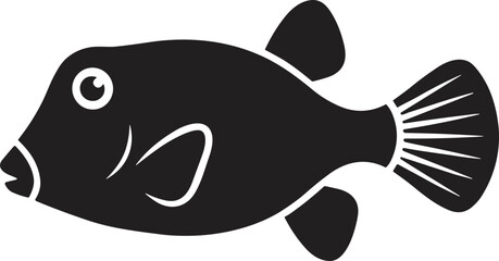 Black silhouette of a pufferfish with fins and tail, isolated on white. © Ikan