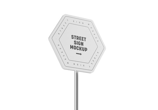Hexagonal Street Road Sign Mockup
