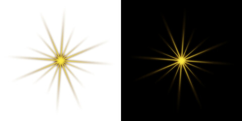 Fototapeta premium Golden starburst light effect isolated on transparent background for graphic design projects
