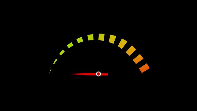 Speedometer icon with left to right race animation.Simple animated motion graphic on black background.