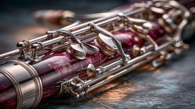 A dark wood bassoon with silver keys, showcasing its elegant curves in a close-up view.