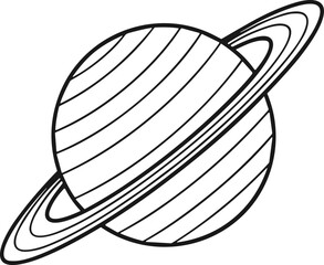 Saturn planet with rings, outline illustration, space, astronomy, cosmic body © hanz