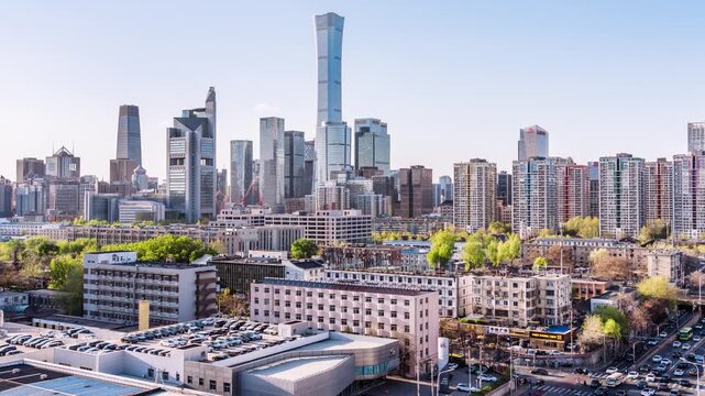 High angle timelapse of CBD city skyline in Beijing, China