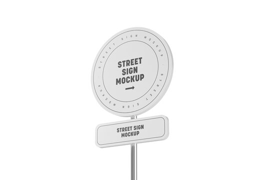 Round Street Road Sign with Supplementary Plate Mockup