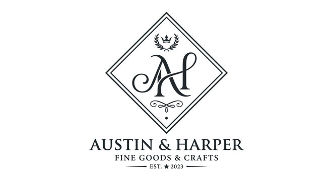 Elegant AH Monogram Logo Design with Vintage Calligraphy Emblem for Fine Goods and Crafts Label