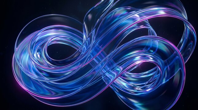 Vibrant blue and purple swirling ribbons in a dark background