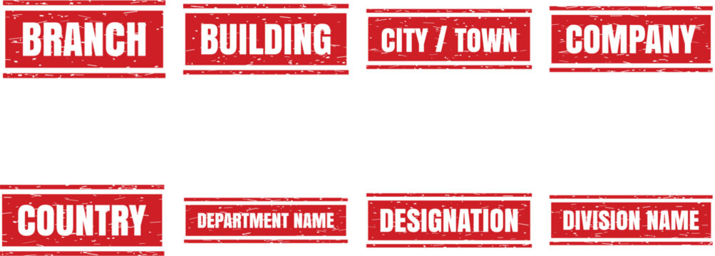 Red Rubber Stamp Designs With Text On White Background