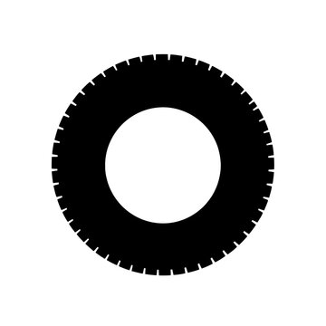 Minimalist Black Tire Silhouette Icon Representing Automotive Wheel Design and Circular Rubber Tread Texture for Transportation Graphics