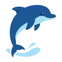 Fototapeta premium A charming cartoon dolphin leaping gracefully in a clean flat design style, isolated on a pure white background. Playful marine life concept