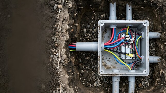 underground electrical conduit junction chamber with engineered cable routing system for residential power distribution construction and utility infrastructure installation