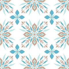 Fototapeta premium Elegant Ethnic Floral Seamless Pattern with Soft Blue Ornamental Motifs