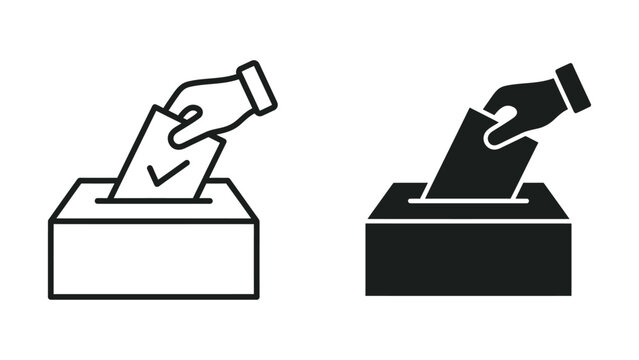Two hands putting ballot papers into voting boxes in black and white