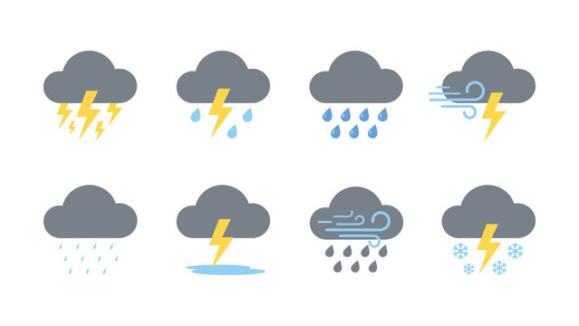 Weather icons depicting various cloud conditions and precipitation types