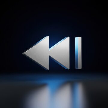 Metallic rewind with two left arrows and a vertical line on a dark blue background