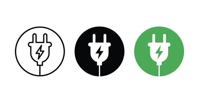 Electric plug icons with lightning bolts in different colored circles