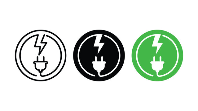 Electric plug with lightning bolt icons in black green and white colors