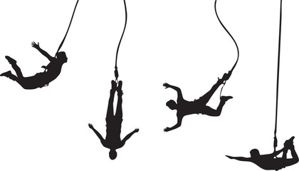 Bungee Jumping Silhouette Set – Extreme Adventure Sport People Jumping with Safety Rope Vector Collection Isolated on White Background © MirazHossain