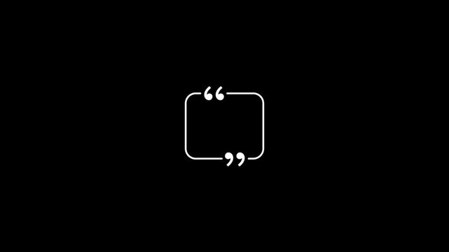 Minimalist animated quote bubble clean white speech mark on black background, for social media, and overlay