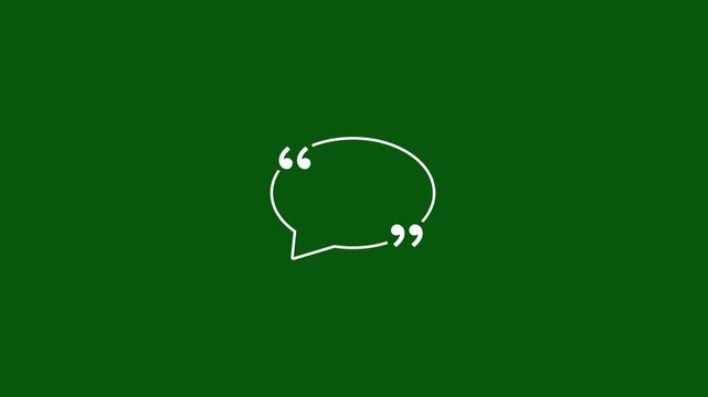 Minimalist speech bubble with quotation marks animation on green screen background, quote chat communication