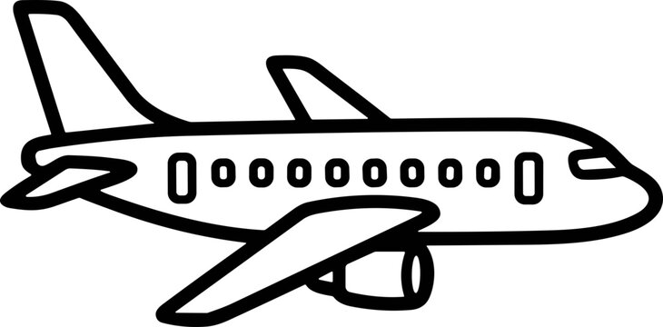 Simple airplane drawing, jetliner outline, travel icon, vector illustration
